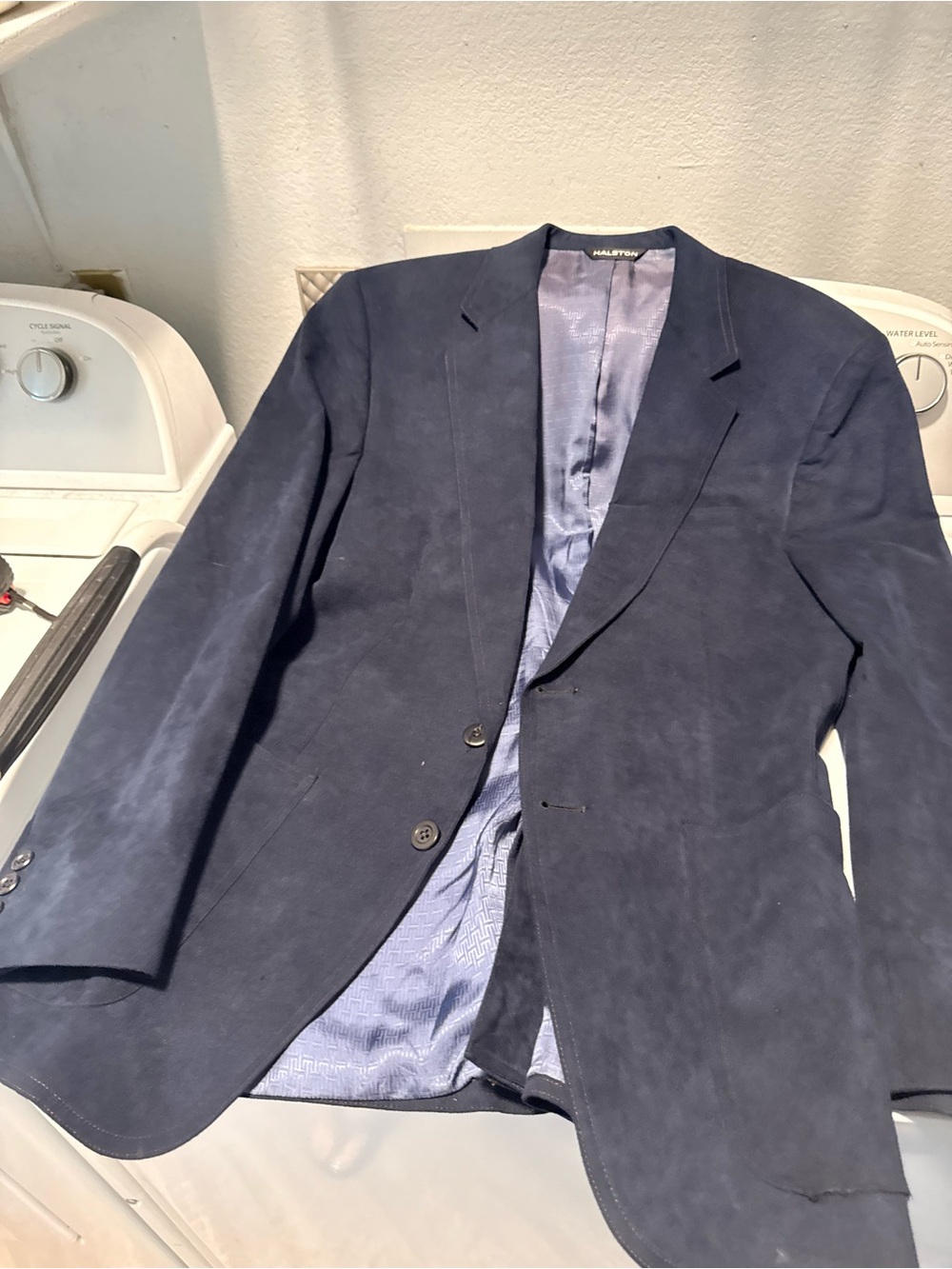 Halston Heritage Navy Suede Blazer - Men's Classic Two-Button Sport Coat